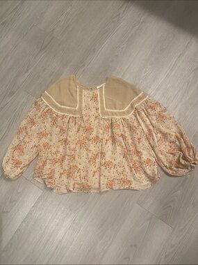 Ellison Floral Cream and Peach Peasant Blouse